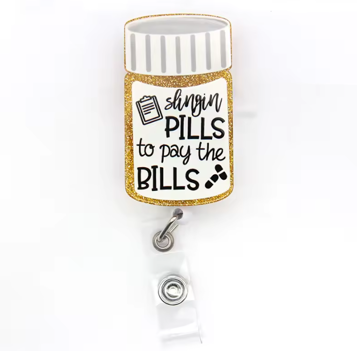 Acrylic glitter badge reel (alligator clip）