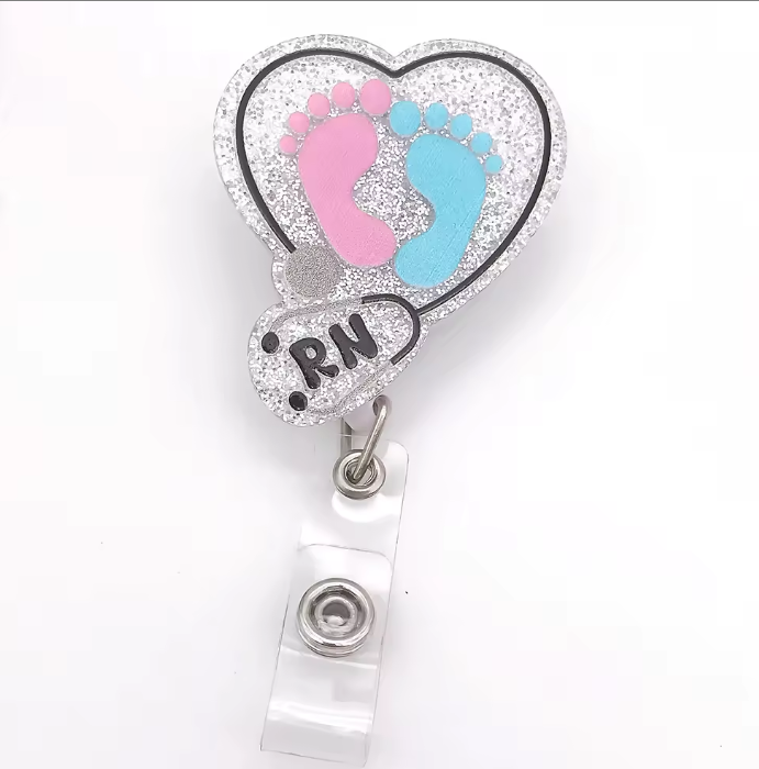 Acrylic glitter badge reel (alligator clip）