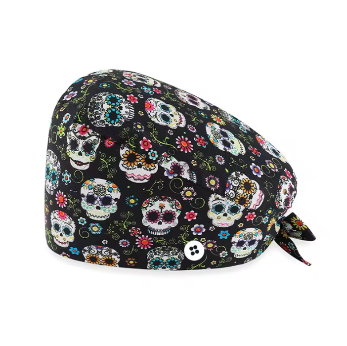 Medical Scrub Bonnet - Skull Style Cotton Cap for Nurses