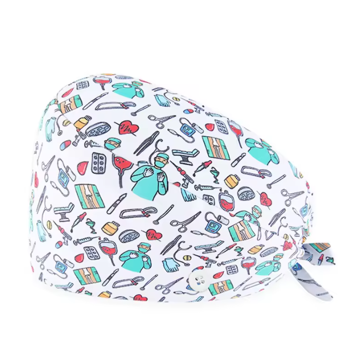 Medical Scrub Bonnet - Skull Style Cotton Cap for Nurses