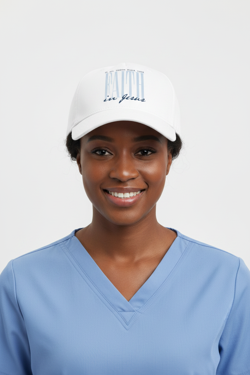 Faith hat on Black nurse model